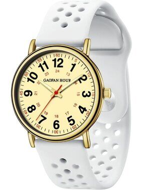 Women's White Gold Silicone Band Medical Professionals Luminous Waterproof Watch